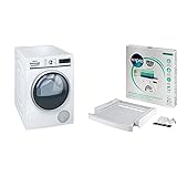 Siemens WT47W5W0 iQ700 Wärmepumpentrockner/A+++/ 8 kg/Sensorgesteuerte autoDry-Technologie & wpro SKS101 - Waschmaschinenzubehör/Trocknerzubehör/Verbindungsrahmen m. Ablage/ 60x60