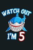 Kids 5 Yrs old Boy Watch Out Shark 5th Birthday - Journal notebook