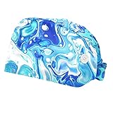 Verstellbare Arbeitskappe mit Knopf und Schweißband, Scrub Caps Set, Arbeitshut elastische Bandage Tie Back Hüte für Damen und Herren, 2er-Pack, abstrakte Kunst Acryl blaue Marmor-Tex