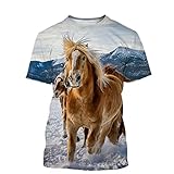 Herren Tier Casual T-Shirt Pferd Grafik Kurzarm T Shirt Casual Print Top Rundhals T Shirt, beige, S