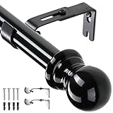 Gardinenstange ausziehbar, 76-221cm, Verstellbare Vorhangstange wandmontage Edelstahl mit runden Endstücken für Schlafzimmer, Wohnzimmer, Kinderzimmer, Büro, Badezimmer, Schw