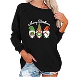 Komiseup Weihnachten Sweatshirt Damen Pullover Rundhals Langarmshirt Zwerg Bedrucktes Oberteil Tops Herbst Freizeit T-Shirts Bluse Casual Lose Christmas GNOME Drucken Pulli Ob