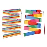 N/AN/A CHALA 6STK Tanzband Set 2m Gymnastikband Turnband Regenbogen Band Wirbelband mit Stab Rhythmische Streamer Schwungband Wirbelndes Training für Kinder Mädchen Tanzen Gym Zirk