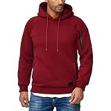 Xmiral Herren Sweatshirt Top Herbst Langarm Plaid Hoodie Mit Kapuze T-Shirt Outwear(z3 Wein,L)