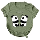 Frauen Casual Cute Animals Printing Shirts Rundhals Kurzarm T-Shirt Tops Tunika Bluse Kurzarm50 - Green XX-Larg