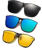 Long Keeper Polarisierte Sonnenbrille Clip für Brillenträger - 3 Paar Sonnenbrille Zum Aufstecken Polarisiert, Sonnenbrillen Aufsatz Brille Damen Herren… (Grau+Grün+Gelb)