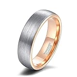 Titaniumcentral 6mm 8mm Damen Herren Wolfram Ring Ehering Hochzeitsband Trauringe Pinsel Silber mit Schwarz Blau (Rose Gold(6mm), 54 (17.2))