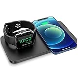 Wireless Charger 15W, Qi Ladestation für iPhone 12 Pro Max/ 12/11/ SE/XR/XS/X/ 8/7, Handy Induktive Kabelloses Ladegerät für iWatch 6/ SE/ 5/4/ 3/2(Kein Adapter und iWatch Ladekabel)