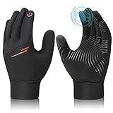 Fahrradhandschuhe Kinder Winterhandschuhe Touchscreen Handschuhe - Unisex Kinderhandschuhe mit Anti-Rutsch Laufhandschuhe Winddichte für Jungen Mädchen Fahrrad Outdoor Sport Schwarz 6-8 J