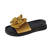 Plateau-Sandale für Damen, bequeme offene Zehenpartie, Slip-On-Schuhe, rutschfeste Slipper, Schleifenknoten Vamp, gelb, 38.5 EU