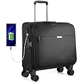 Hanke 16' Handgepäck Koffer Untersitz Business Travel Trolley Gepäck Spinner Wheels Rolling Bag fit 14' Laptop Schwarz mit TSA Schloss USB Port 33L