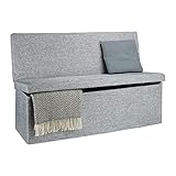 Relaxdays Faltbarer Sitzhocker mit Lehne XL HBT 73 x 114 x 38 cm stabiler Sitzcube als Fußablage Sitzbank und Sitzwürfel aus Leinen als Aufbewahrungsbox mit Stauraum mit Deckel für Wohnraum, g