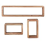 FineBuy 3er Set Wandregale Massiv-Holz Akazie Holz-Regal Landhaus-Stil Hängeregal Echt-Holz Design Wand-Board Natur-Produkt Wandkonsole dunkel-braun unbehandelt Regale zum Aufhängen Unikat Ablag