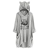 Damen Ohrmütze Kapuzen Bluse Mittellange Niedliches Katze Bedrucktes Kapuzenloses Oberteil Aufgedrucktem Lockerem Streetstyle Freizeitoberteil Beiläufig Komfortabel All-Match T-S