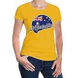 buXsbaum® Damen Girlie T-Shirt Australien Logo | Australia Australie Ozeanien | Ländershirt Fanshirt Flagge | XXL, Gelb