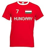 World-of-Shirt Herren Retro T-Shirt Ungarn EM 2016 Trikot Nr.7|rot-L