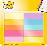 Post-it 'Page Marker' Haftstreifen aus Papier – Schmale Klebezettel (15 x 50 mm) 10 farbige Blöcke à 50 Blatt – Klebemarkierungen farb