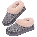 VeraCosy Damen Gestrickt Faux Wildleder Hauschuhe in Moccasin Stil mit Memory Foam Grau,39 EU