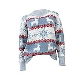 SHUTING2020 damen pullover Weihnachtsstrickjacke Langarm Rentier ELK Neues Jahr Frauen Gestrickte Pullover Rundhals Weihnachten Weibliche Jumper Top (Color : Blue, Size : L)