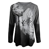 Herbst Neues Damen Loser Rundhalsausschnitt Langarm Digitaldruck Top T-S