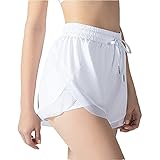 Suiyue Tech. Damen 2 in 1 Laufsport Shorts Atmungsaktiv Schnell Trocken Gym Yoga Workout Jogginghose Training Jogger Shorts S-XL XL weiß