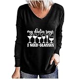 yiouyisheng Langarmshirt Damen Grafik- und Buchstabendruck Bluse Langarm Tshirt Frauen Longshirt Casual Sport Daily Tops Rundhals Loses Oberteil Schwarz Frühling Herbst W