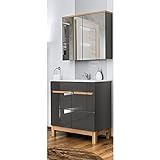 Lomadox Badezimmer Waschplatz Set Hochglanz mit 60 cm Waschtuschunterschrank inkl. Keramik Waschtisch und Spiegelschrank