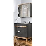 Lomadox Badezimmer Waschplatz Set Hochglanz mit 60 cm Waschtuschunterschrank inkl. Keramik Waschtisch und Spiegelschrank