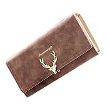 Damen PU Leder Geldbörse DREI Falte Portemonnaie Hirsch Stil Metallschnalle Geldbeutel Handtasche Kaffeeb