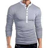 Langarmshirt Herren, Dasongff Henley Shirt mit Grandad-Ausschnitt Longsleeve Männer Basic Langarm Lässige T-Shirt Rundhals mit Knöpfen Dünne Basic Business Longshirt Regular Fit Einfarbige TS