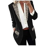 MRULIC Winterjacke Damen Langarm Revers Cape Leopard Drucken Blazer Casual BüRoanzug Outwear Elegante Business BüRo Arbeits Frauen Jacke(Schwarz,L)