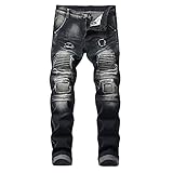 moroess Herren Jeans mit gerissenem Bein, Denim-Hose, Schwarz , 40W Reg