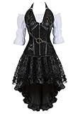 Grebrafan Steampunk Neckholder Corsage Kostüm mit asymmetrischer Spitzenrock und Bluse - für Karneval Fasching Halloween (EUR(38-40) XL, Schwarz)