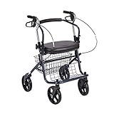 CART Wagen, Einkaufswagen Leichtgewichtiger Rollator Walker 4-Rad Faltbarer Einkaufstasche Trolley Carts Aufbewahrungstasche Mit Tragbarer Faltbarer Faltbarer Sitzbremse, Maximale Belastung 100 Kg,E