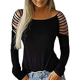 Damen Langarmshirt Sexy Bluse Elegant Sweatshirt Schulterfrei Oberteile Glitzer Casual Langarm Shirt Tops Tunika Einfarbig Pullover Jumper Herbst Winter Spitze Streetwear L