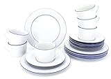 Retsch Arzberg Kaffeeservice Heike BLAURAND/Set 18teilig für 6 Personen/Porzellan weiß mit blauem Rand/klassisch runde Form/Maritimes Flair - elegant und k