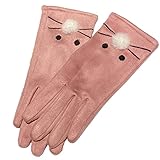 Damen-Handschuhe, einfarbig, Winter, Vollfingerhandschuhe, Touchscreen-Handschuhe, bestickt, Katzenhandschuhe, winddicht, Outdoor-Handschuhe, rose, Einheitsgröß