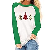 Masrin Oberteile Damen Pullover mit Leopard Karierter Weihnachtsbaum Druck Raglan Tunika mit Langen Ärmeln Bluse mit Farbblock Patchwork Herbst Winter Langarmshirts Liebhab