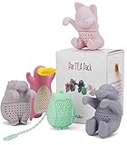 ParTea Set mit Tee-Ei für lose Blätter, Get The Hippo, Platypus, Eule, Kit-Tea und Otter in einer schönen Geschenkbox, mehrfarbig