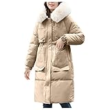 Damen Steppmantel Lang, Damen Wintermantel Lange Elegant Winterjacke Warme Pelzkragen mit Kapuze Casual Mantel Daunenmantel Steppjacke Parka Daunenjacke Jacke Outwear Winterjacke mit Fellkap