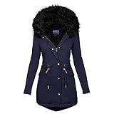 Übergangsjacke Damen Parka Wintermantel Lang Warm Gefüttert Winter Jacke Elegant Winddicht Winterparka Mantel Große Größen Winterjacke Kapuzenmantel Mit Fell Kapuze Reisverschuss Übergangspark