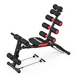 Bauchtrainer Sit-Ups Bank mit Fitnessbänder, Bigzzia Multifunktionaler Bauchmuskeltrainer Fitness Hyperextension Verstellbar Trainingsbank für Zuhause (Rot)