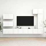 Susany 8-TLG. Wohnwand TV Schrank Fernsehschrank Mediawand Schrankwand Hängevitrine Modernes TV Möbel Spanplatte Hochglanz-Weiß