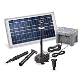 Solar Teichpumpe Professional mit 12V/7Ah Akkuspeicher und LED Beleuchtung - 15 Watt Solarmodul - 500 l/h Förderleistung - 1,1 m Förderhöhe - Springbrunnen Gartenteich Pumpe esotec 101924