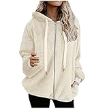 TWIOIOVE Kapuzenjacken für Damen mit Reissverschluss Plüschjacke Herbst Winter Einfarbig Hoodie Sweatshirt Gemütlich Warm Teddy Fleecejacke Übergangsjacke Lose Outdoorjack