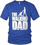 The Walking Dad - Papa Shirt Geschenk für Vatertag mit Kinderwagen Spruch Vater - Herren T-Shirt und Männer Tshirt, Farbe:Blau, Größe:M
