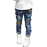 Loveble Mädchen Loch Jeans Schmetterlings Denim Hosen gebrochenes Loch keucht H