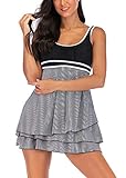 AOQUSSQOA Damen Bauchweg Tankini Große Größe Badeanzug mit Shorts Black Streifen Push up Bademode Figurformend Schwangerschaft Badekleid (Stripe, 4XL)