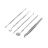 ULTNICE 5 Stücke Dental Set Zahnarzt Werkzeug Edelstahl Zahnarztbesteck, Dental Pick, Pinzette, Spiegel, Sonde für Zahnreinigung und Zahnpfleg