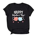 Tshirt Damen Valentinstag GNOME Drucken Kurzarm Print T Shirts Happy Valentine's Day Sweatshirt Couple Shirts Pärchen T-Shirts Teenager Sommeroberteile Mädchen Bluse Tunika Top